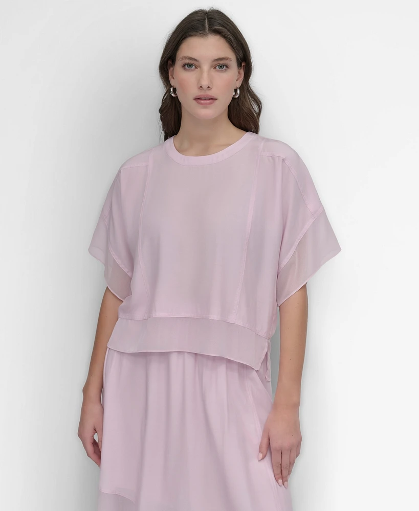 Dkny Women's Seamed Chiffon-Trim Dolman-Sleeve Top
