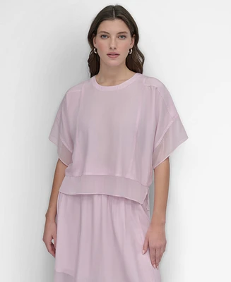 Dkny Women's Seamed Chiffon-Trim Dolman-Sleeve Top