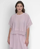Dkny Women's Seamed Chiffon-Trim Dolman-Sleeve Top