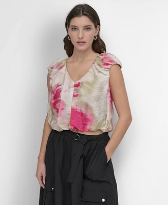 Dkny Women's Floral-Print V-Neck Cap-Sleeve Top