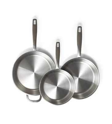 Alva Maestro 3-Piece 5-Ply Stainless Steel Frying Pan Set, Non-Toxic Pfas, Pfoa & Ptfe Free, Compatible with All Stovetops, Oven Safe, Induction Safe