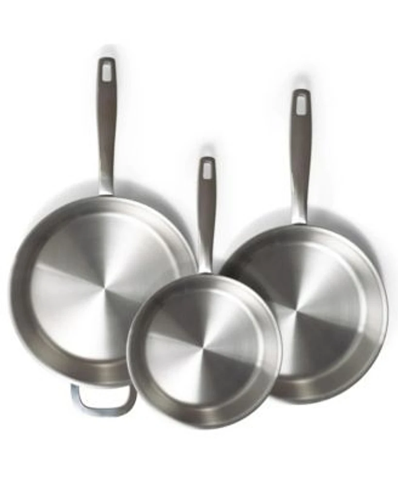 Alva Maestro 3 Piece Professional 5 Ply Stainless Steel Frying Pan Set Non Toxic Pfas Pfoa Ptfe Free Skillets Cookware Induction All Stovetop Compatible Oven Safe Stay Cool Handles