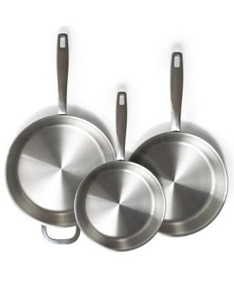 Alva Maestro 3 Piece Professional 5 Ply Stainless Steel Frying Pan Set Non Toxic Pfas Pfoa Ptfe Free Skillets Cookware Induction All Stovetop Compatible Oven Safe Stay Cool Handles