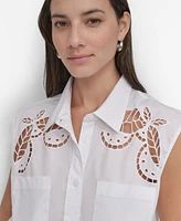 Dkny Women's Cotton Sleeveless Ladder-Trim Blouse