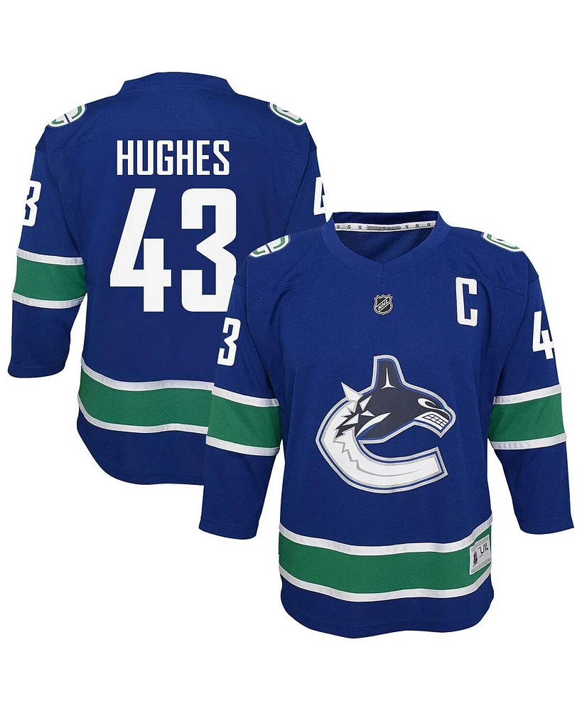 Outerstuff Big Boys and Girls Quinn Hughes Blue Vancouver Canucks Alternate Replica Player Jersey
