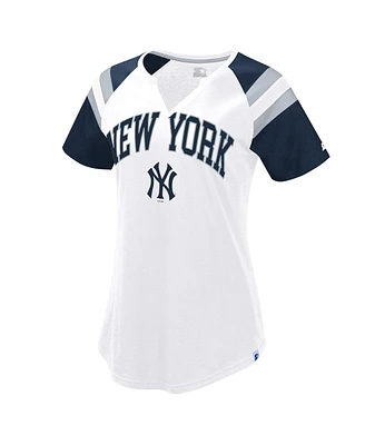 Starter Women's White/Navy New York Yankees Game On Notch Neck Raglan T-Shirt