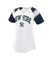 Starter Women's White/Navy New York Yankees Game On Notch Neck Raglan T-Shirt