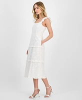 Anne Klein Women's Eyelet Square-Neck Tiered Midi Dress