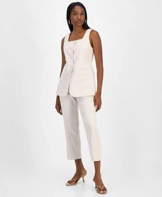 Bar Iii Womens Striped Straight Leg Pants Square Neck Vest Exclusively At Macys