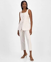 Bar Iii Womens Striped Straight Leg Pants Square Neck Vest Exclusively At Macys