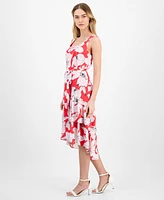 Anne Klein Women's Printed Tie-Waist High-Low-Hem Dress