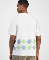 Hugo Boss Men's Dulapo Oversized Short Sleeve Crewneck Argyle T-Shirt