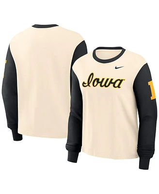 Nike Women's Natural/Black Iowa Hawkeyes Color Block Boxy Long Sleeve T-Shirt