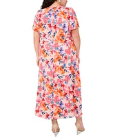 Msk Plus Floral-Print Flutter-Sleeve Maxi Dress