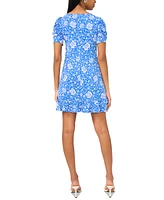 Msk Petite Floral-Print Puff-Sleeve Shift Dress