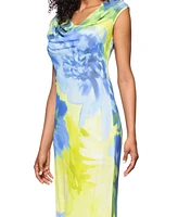 Betsy & Adam Women's Printed Cowlneck Sleeveless Gown
