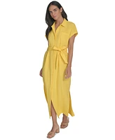 Calvin Klein Women's Cuffed-Sleeve Maxi Shirtdress