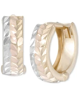 Tricolor Textured Small Huggie Hoop Earrings in 10k Gold, 1/2"