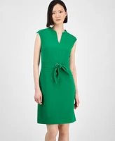 Tahari Petite Tie-Front Sleeveless Scuba Sheath Dress