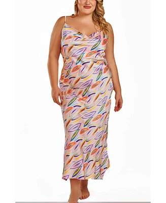 iCollection Plus Cowl Neck Satin Print Gown