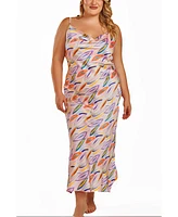 iCollection Plus Cowl Neck Satin Print Gown