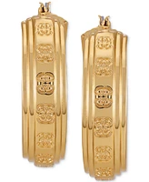 Guess Gold-Tone Medium Textured Logo Hoop Earrings, 2"