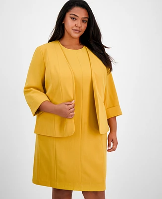 Kasper Plus Cuffed Open-Front Multi-Seam Blazer