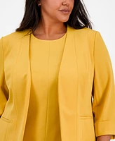 Kasper Plus Cuffed Open-Front Multi-Seam Blazer