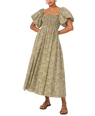 1.state Women's Printed Puff-Sleeve Midi Dress