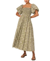 1.state Women's Printed Puff-Sleeve Midi Dress