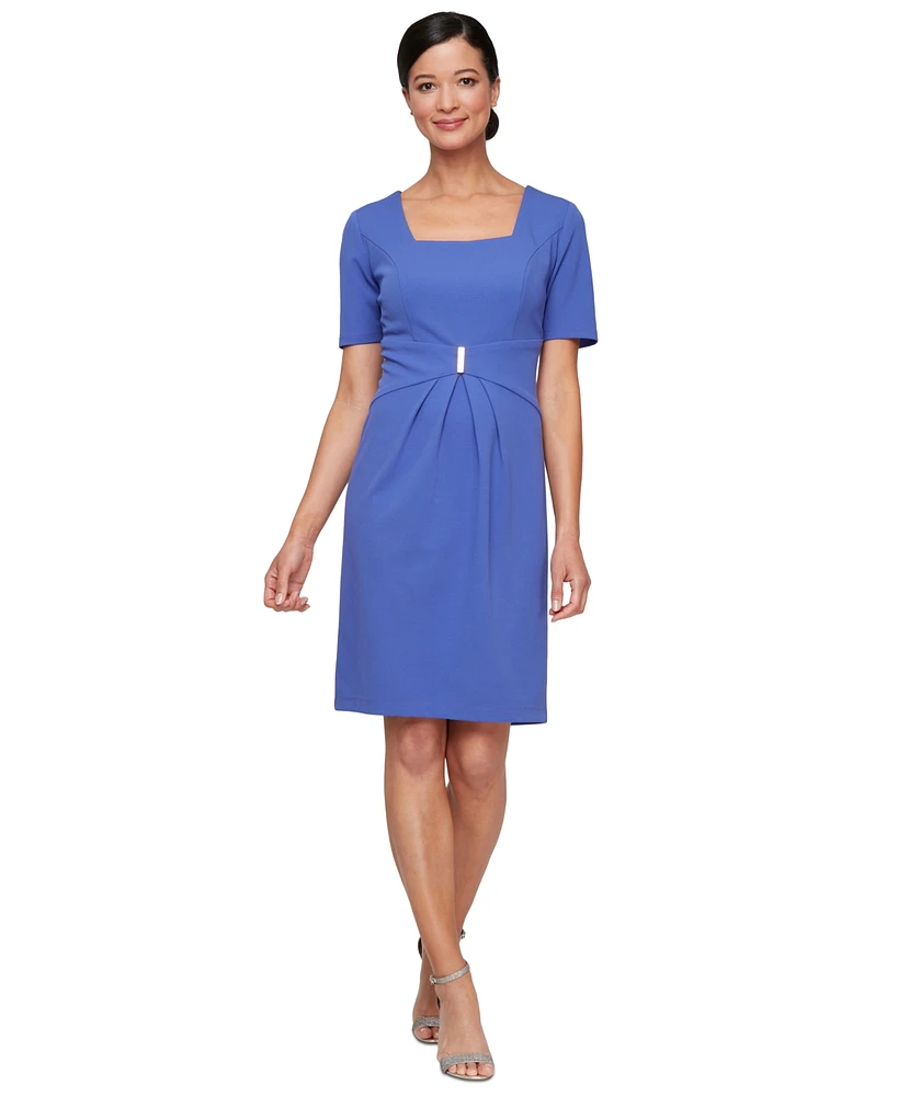 Sl Fashions Women's Square-Neck Ruched-Waist Dress