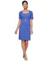 Sl Fashions Women's Square-Neck Ruched-Waist Dress