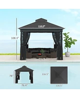 Outsunny 10' x 10' Outdoor Gazebo with Shelf and Netting, UV30+ Protected