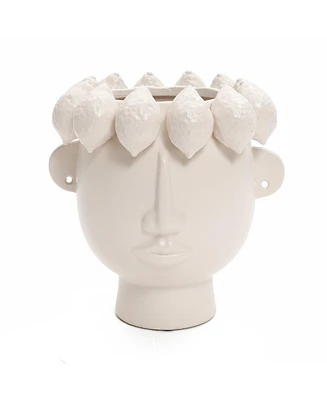 LuxenHome Classic Ivory White Ceramic Modern Head 9.6-Inch Tall Vase