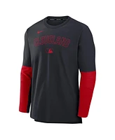 Nike Men's Navy/Red Cleveland Guardians Authentic Collection Lightweight Player Tri-Blend Performance Pullover Sweatshirt