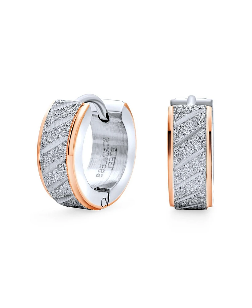 Bling Jewelry Earrings Carved Hoop Huggie Rose Gold & Silver Stainless Steel