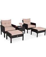 Gymax 5 Pc Patio Set Sectional Rattan Wicker Furniture Set Home Outdoor