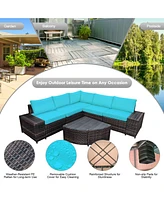 Gymax 6PCS Rattan Furniture Sectional Sofa Set w/ Cushions