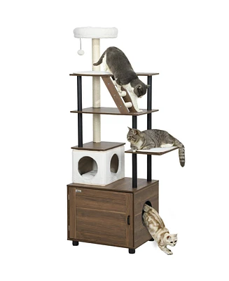 PawHut 68.5" 2 in 1 Cat Tree with Litter Box Enclosure,