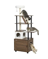 PawHut 68.5" 2 in 1 Cat Tree with Litter Box Enclosure,