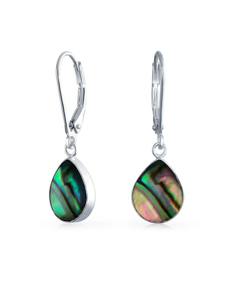 Bling Jewelry Geometric Iridescent Abalone Shell Teardrop Dangle Earrings Sterling Silver