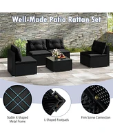 Gymax 5 Pcs Patio Furniture Set w/ Seat & Back Cushions Tempered Glass Tabletop