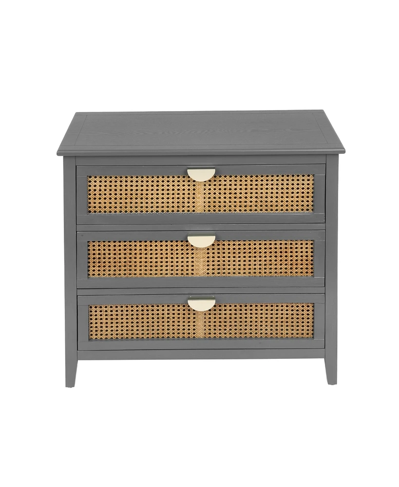 Mondawe 3 Drawer Cabinet,Natural rattan,American Furniture,Suitable for bedroom, living room, study