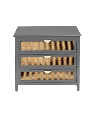 Mondawe 3 Drawer Cabinet,Natural rattan,American Furniture,Suitable for bedroom, living room, study
