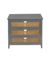 Mondawe 3 Drawer Cabinet,Natural rattan,American Furniture,Suitable for bedroom, living room, study