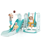 Toddler Slide and Swing Set with Extra-long Slide Height Adjustable Swing Basketball Hoop and Climber