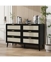 Mondawe Modern 6 Drawer Dresser Wood Cabinet (Black)