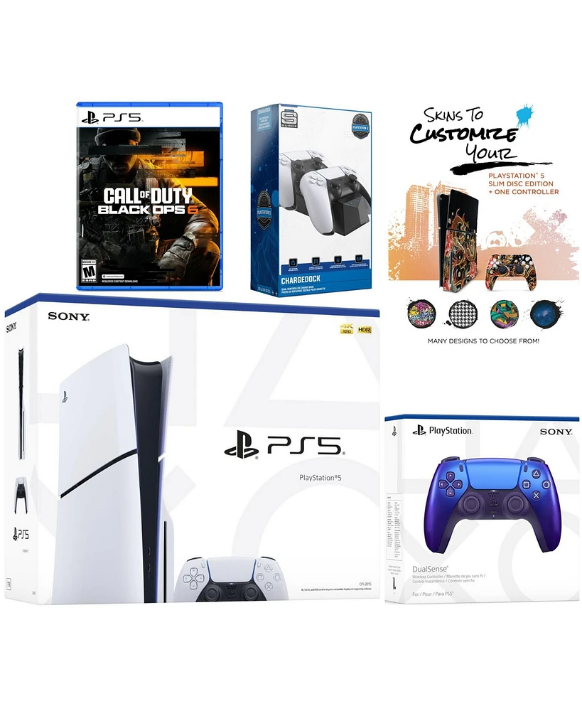 Sony PlayStation 5 Slim Disc with Call of Duty Black Ops 6, Extra Cosmic Red Controller, Dual Charge Dock and MightySkins Voucher Bundle