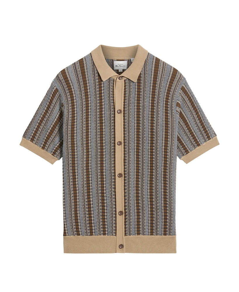 Ben Sherman Men's Textured Stripe Knitted Short Sleeve Shirt