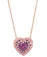 Le Vian Pink Sapphire Ombre Halo Cluster Heart Adjustable 20" Pendant Necklace (1-1/10 ct. t.w.) in 14k Rose Gold